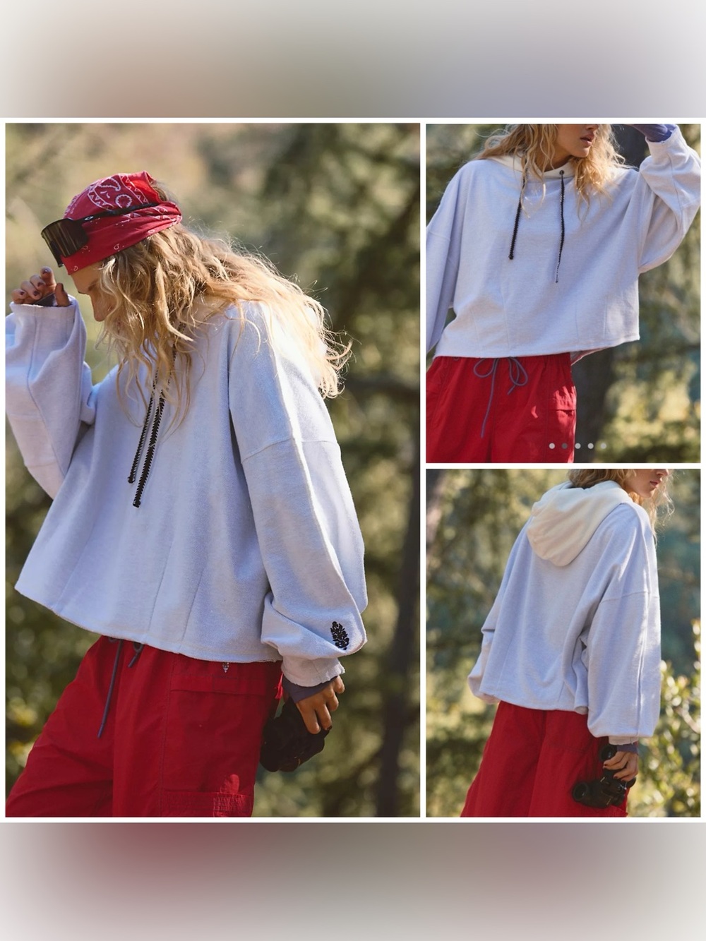 NWT Free People FP Movement End Game Hoodie - white Heather grey combo - small
